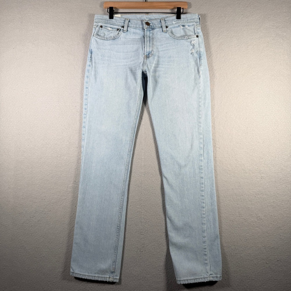 Hollister Mens Straight Leg Light Wash Distressed Jeans 32x34 Blue 3E0951-HL655